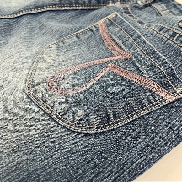 VINTAGE Y2K Foxy Jeans Farrah Super Flare Jean Blue Medium Washed Whisker Jeans - Picture 11 of 16